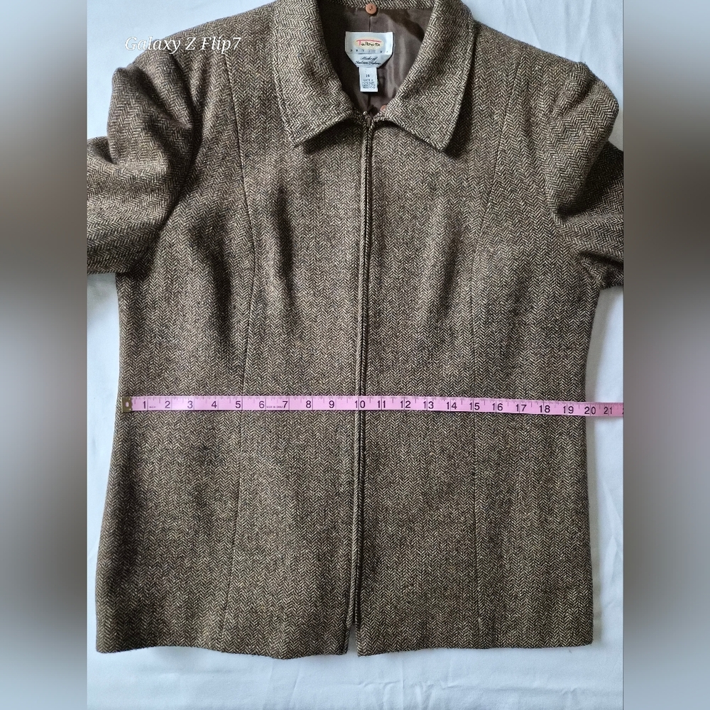 VTG Talbots Petite Italian Wool Silk Pantsuit | Brown Herringbone 2PC Set | 14P - Picture 13 of 16